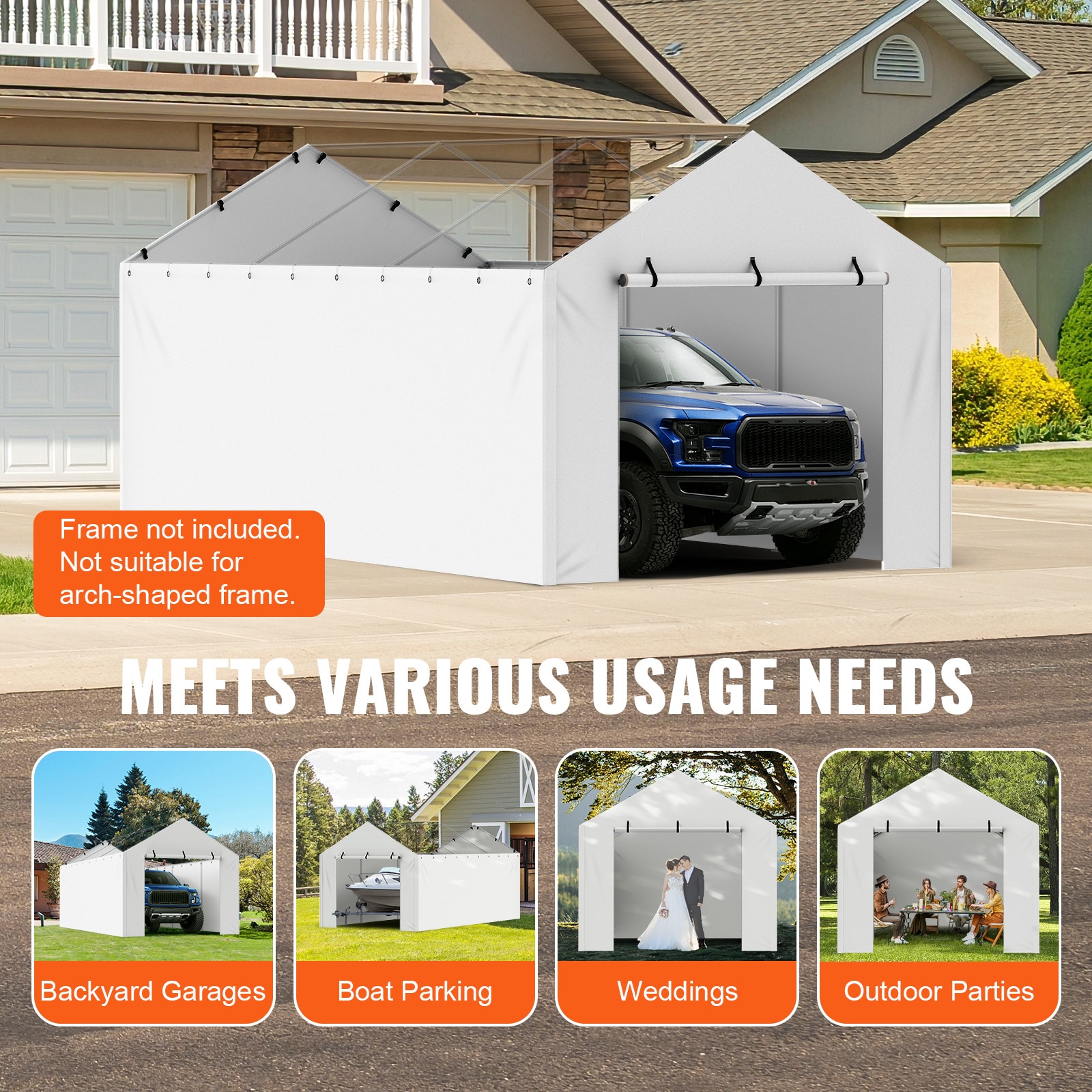 Replacement Side Wall For Carport Garage Tent Waterproof White_voghion.com
